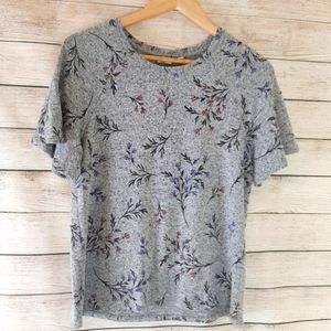 Reitmans Grey Floral Top knit Floral Flutter Sleeve medium